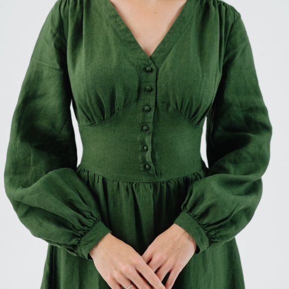New Son De Flor Long-Sleeved Diane Dress in Emerald Green - Picture 3 of 7